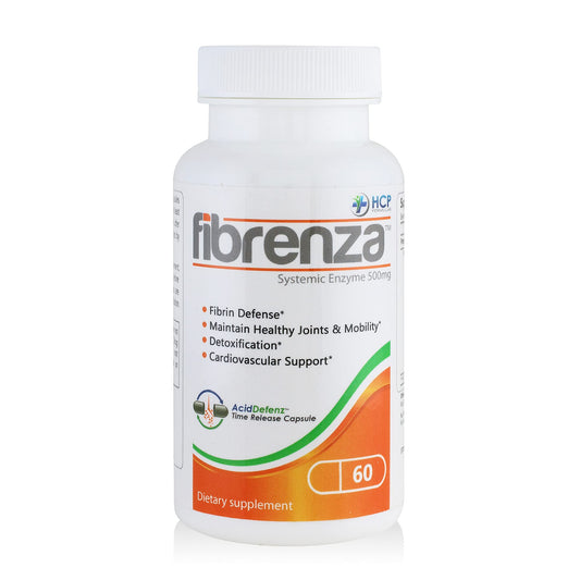 Fibrenza bottle front view by HCP Formulas showing 60 capsules for daily wellness.