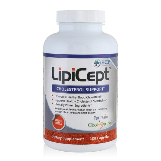 HCP LipiCept bottle front showing plant sterol formula for heart support