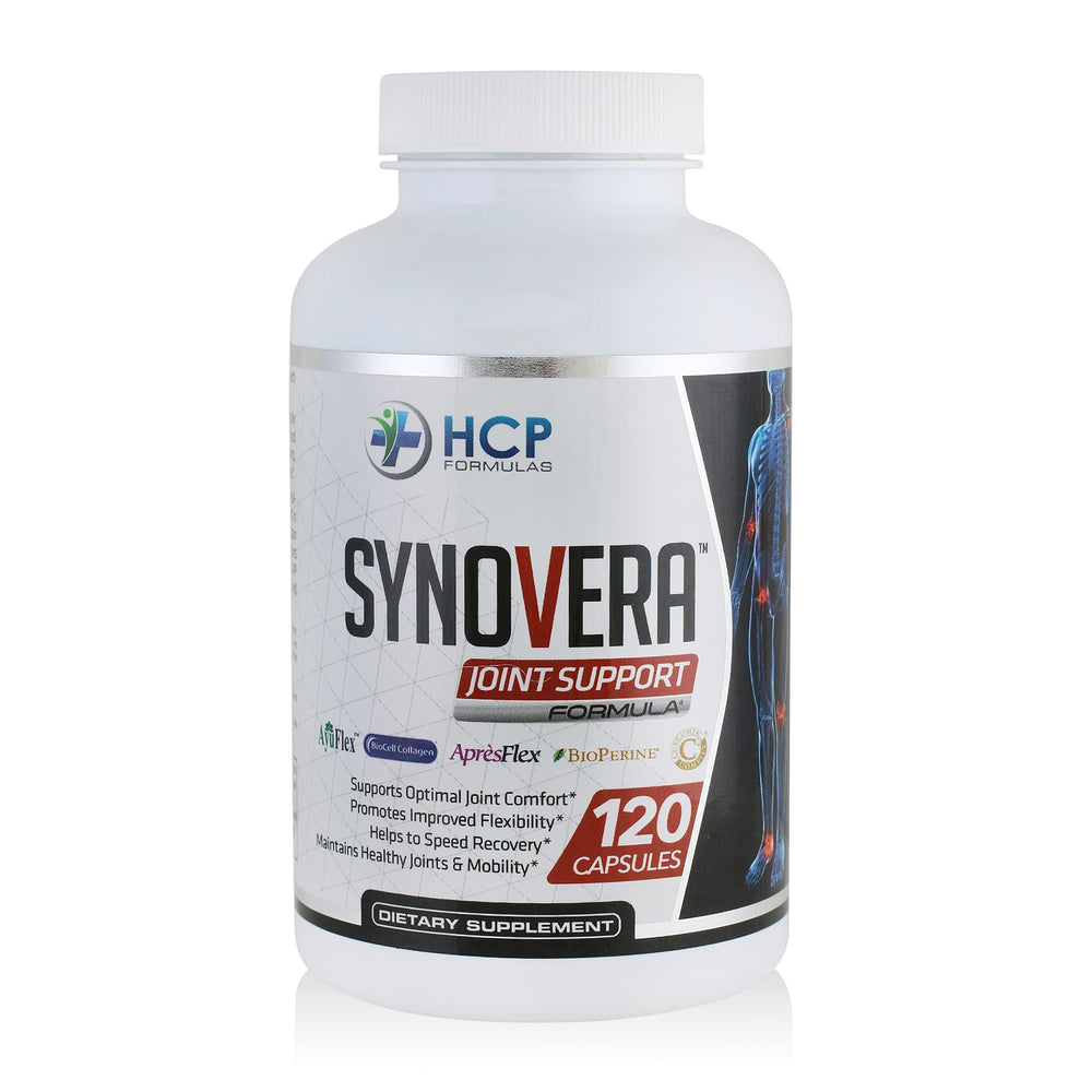 HCP Formulas Synovera bottle front view for ongoing joint support and mobility.