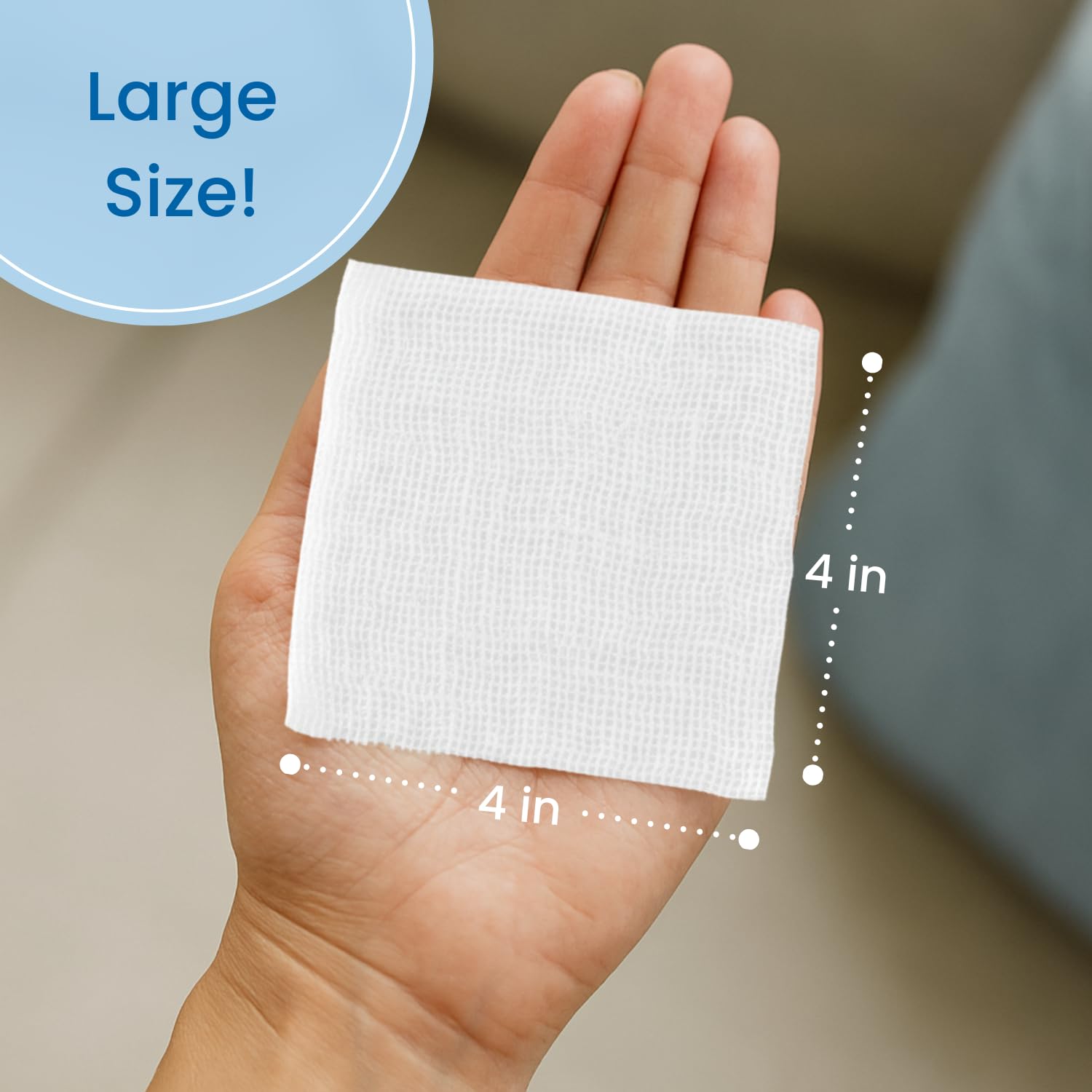 HCS 4x4 gauze close-up texture emphasizes breathable, gentle coverage.