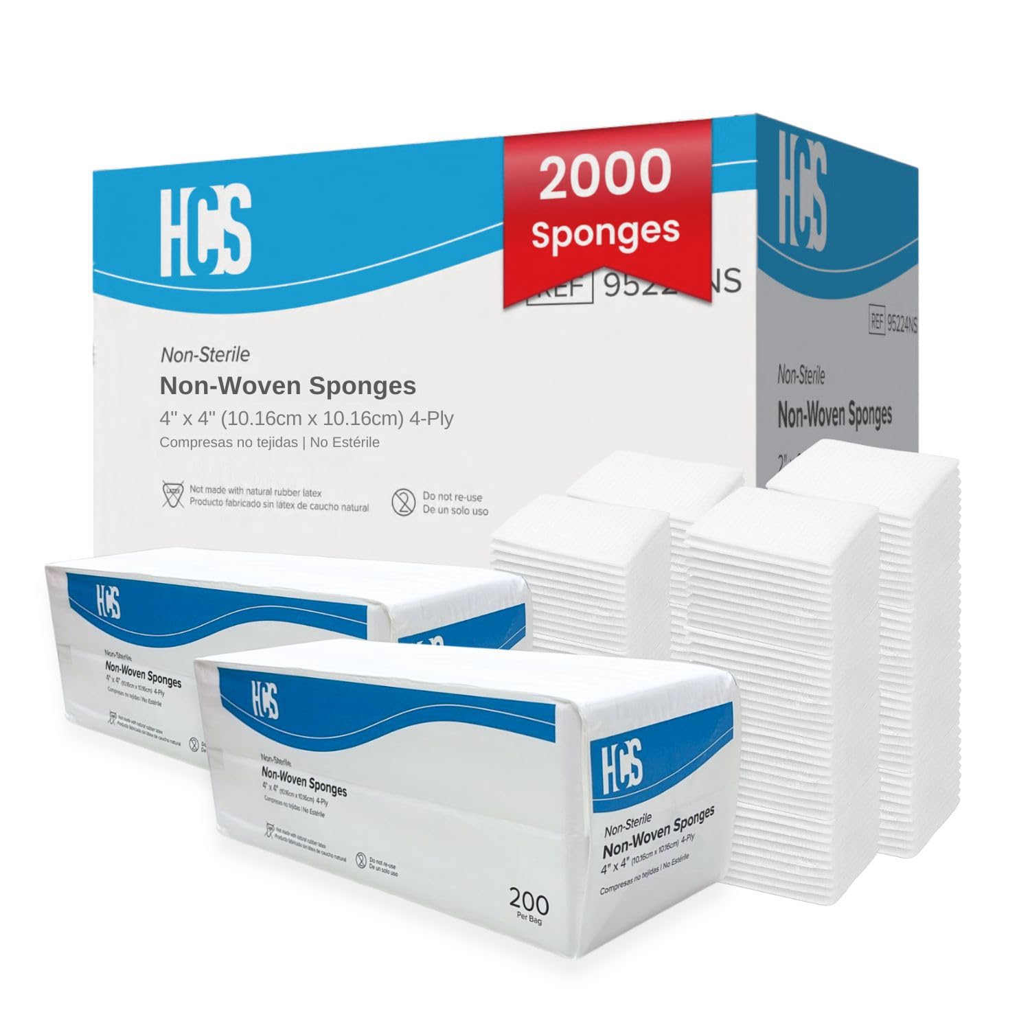 HCS Medical Solutions 4x4 gauze sponge close-up shows soft, highly absorbent texture.