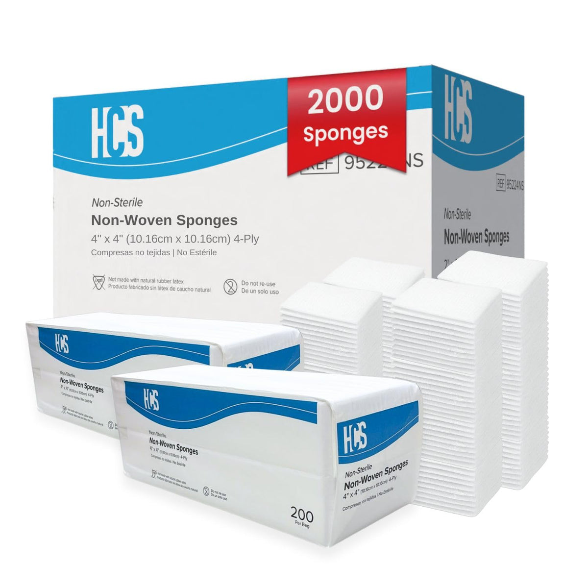 HCS Medical Solutions 4x4 gauze sponge close-up shows soft, highly absorbent texture.