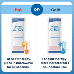 HCS reusable gel packs being microwaved for warm relief.