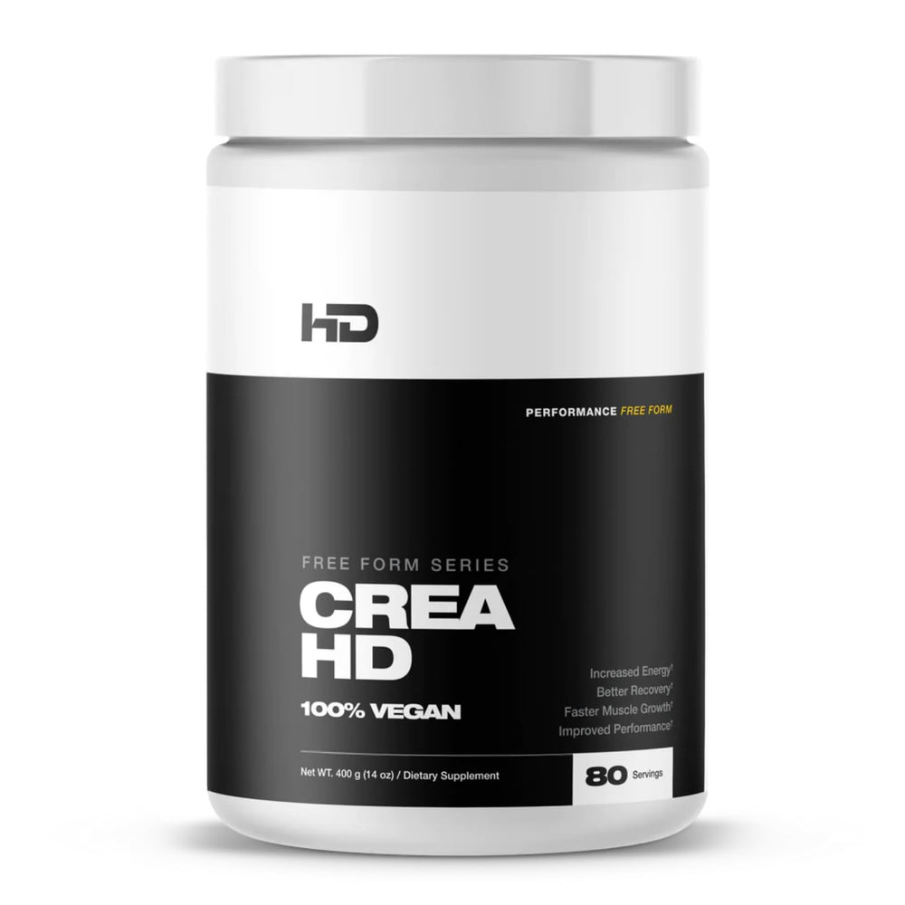 HD MUSCLE CreaHD Creapure bottle shows vegan creatine for clean energy support.