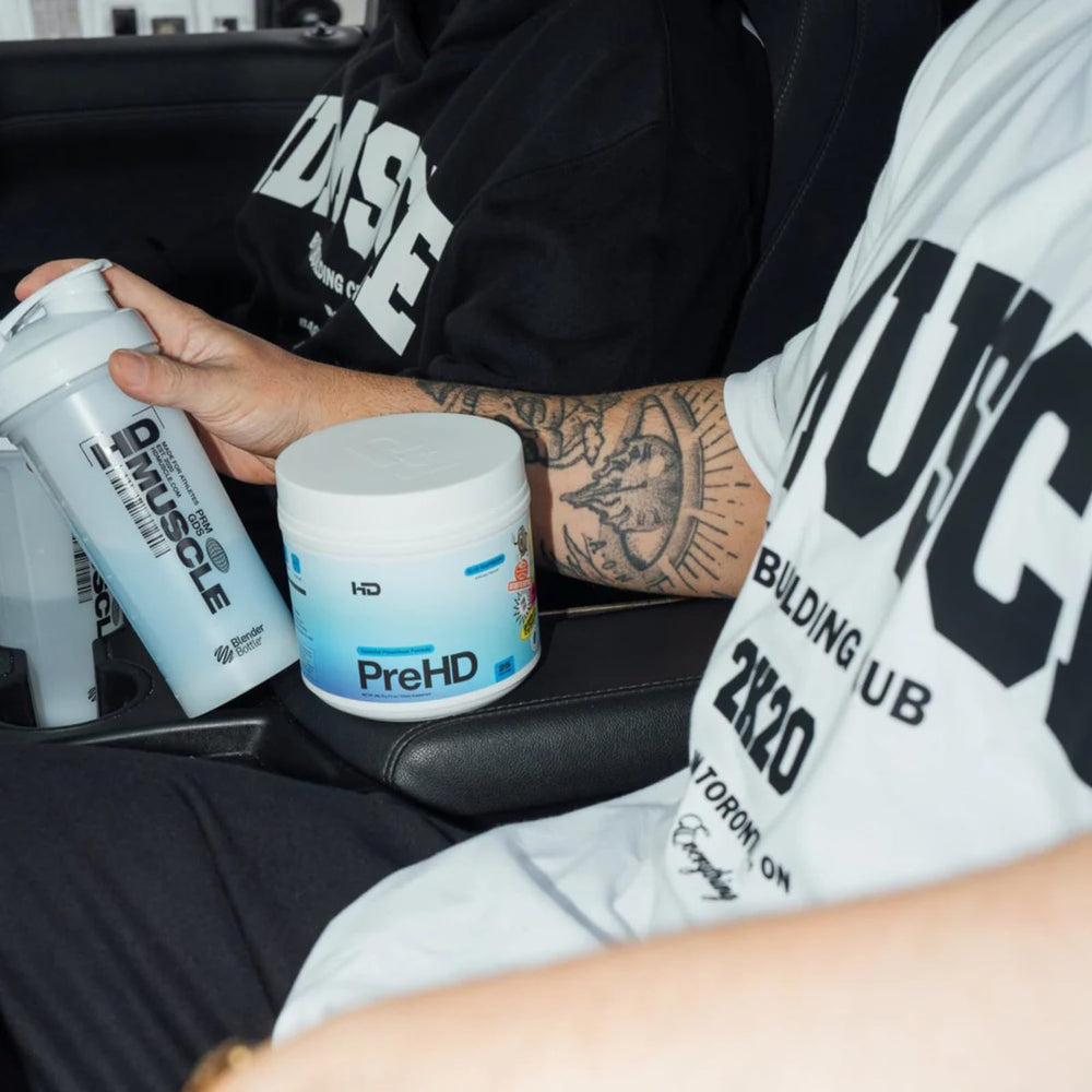 HD MUSCLE PreHD Essential ingredients panel showing beta-alanine and citrulline.