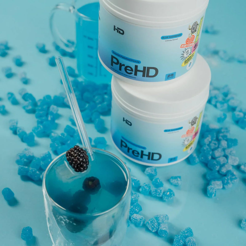HD MUSCLE PreHD Essential packaging front suggests practical on-the-go use.