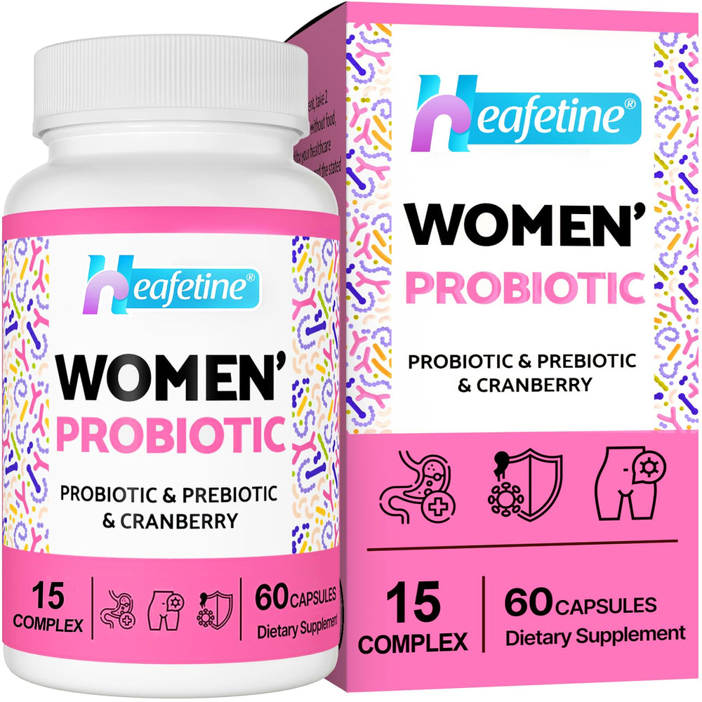 Heafetine Vaginal Probiotics capsules bottle front offering 300B CFUs for women's health