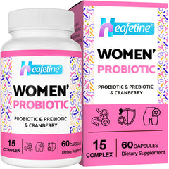 Heafetine Vaginal Probiotics capsules bottle front offering 300B CFUs for women's health