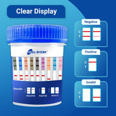 Heal-CHECK 16-panel test strip showing multi-drug detection.