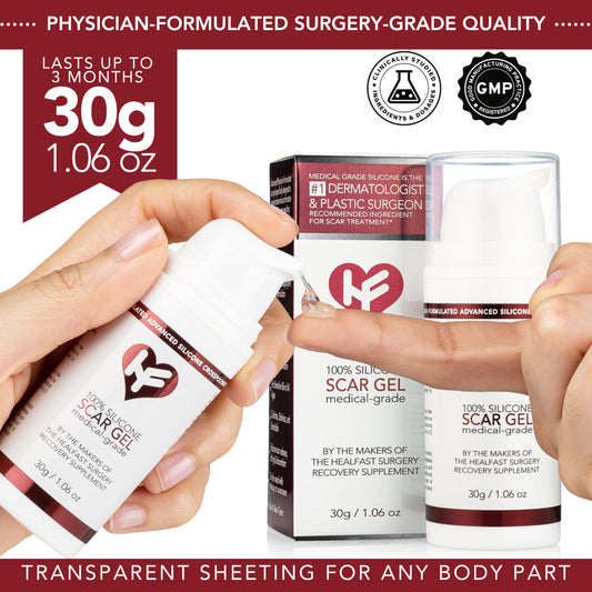 HealFast silicone scar gel bottle on display for precise application