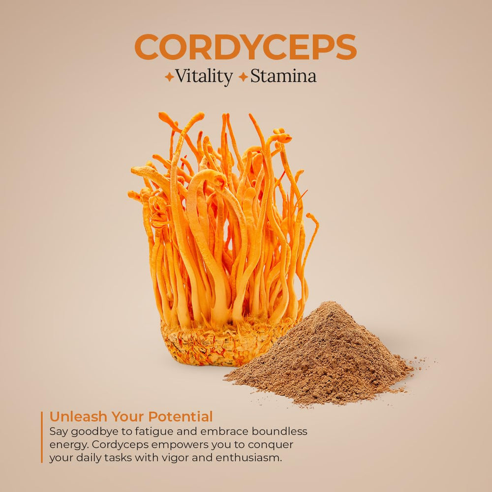 Healing Mushrooms Cordyceps dispense scoop makes quick, accurate dosing.