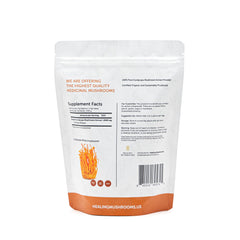 Healing Mushrooms Cordyceps powder jar ready to add to coffee, tea, or smoothies.