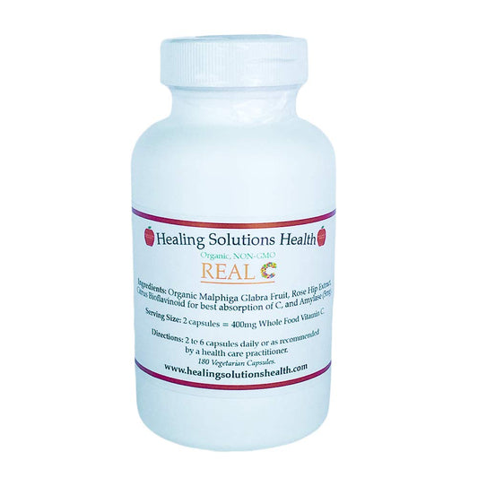 Healing Solutions Health Real C bottle, 1000 mg per cap, ideal for a daily vitamin C routine.