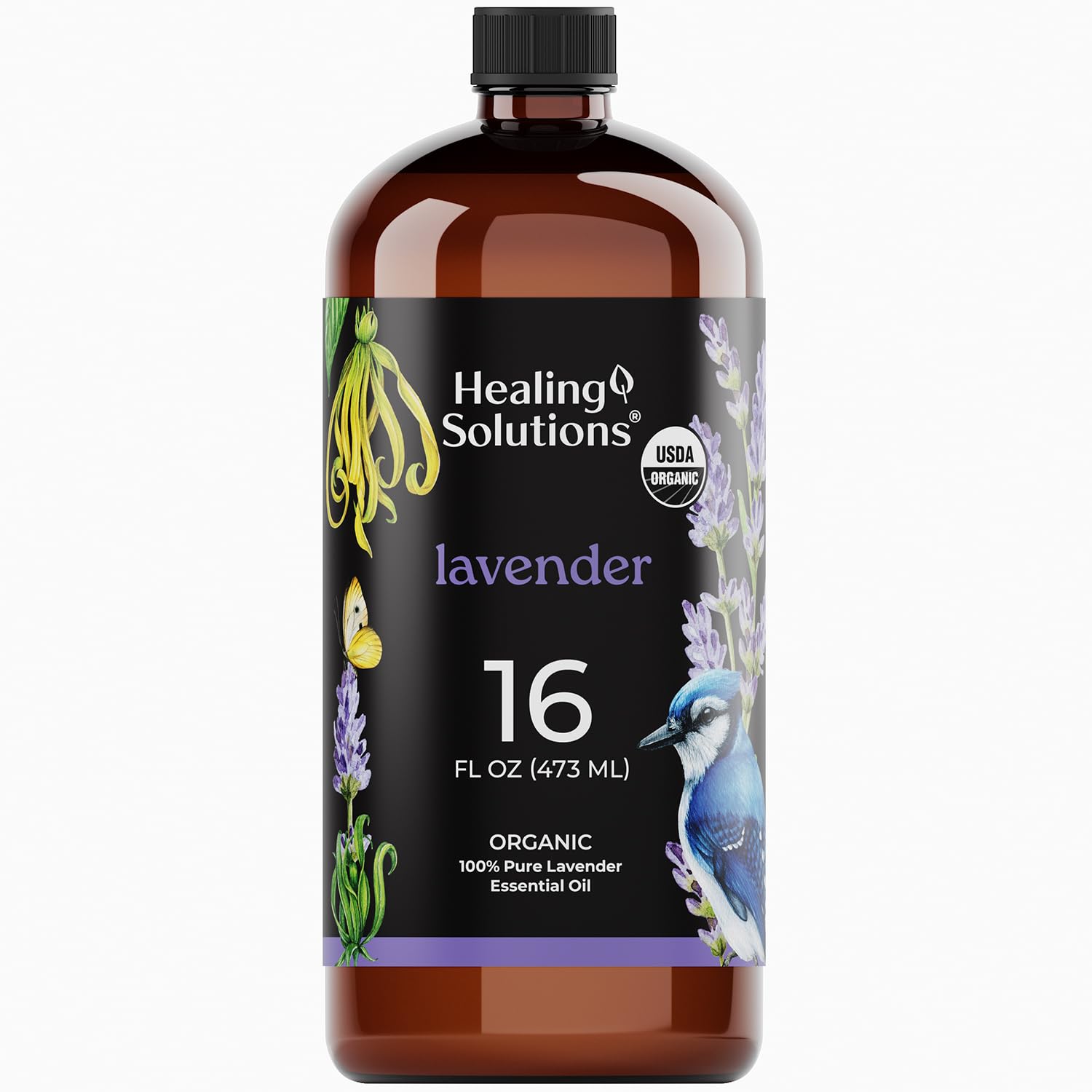 Healing Solutions lavender essential oil 16oz bottle for easy diffusion and scenting