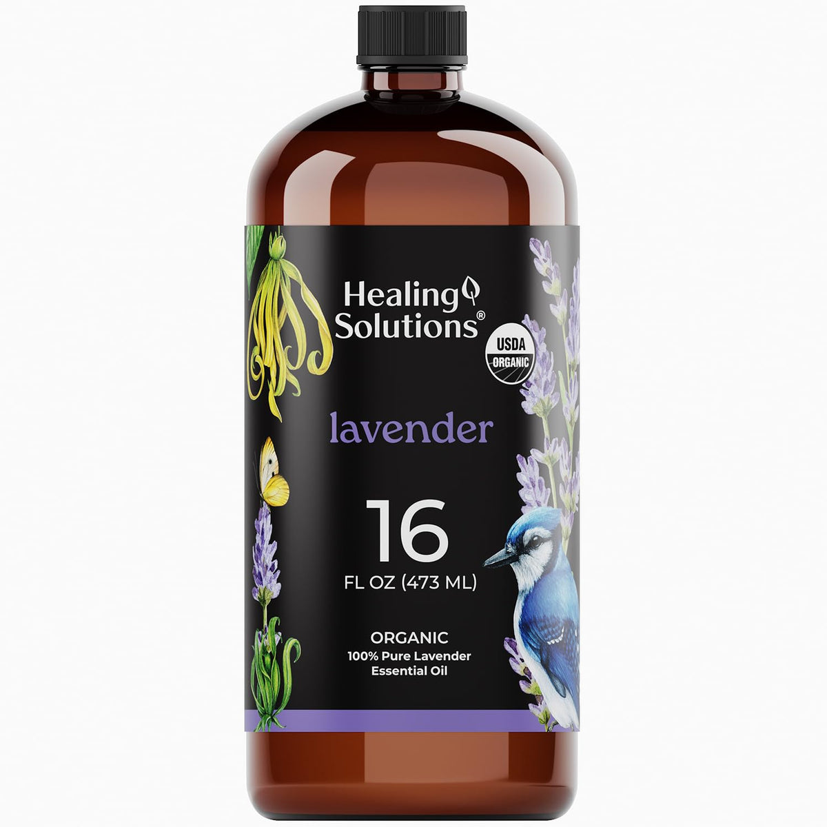 Healing Solutions lavender essential oil 16oz bottle for easy diffusion and scenting