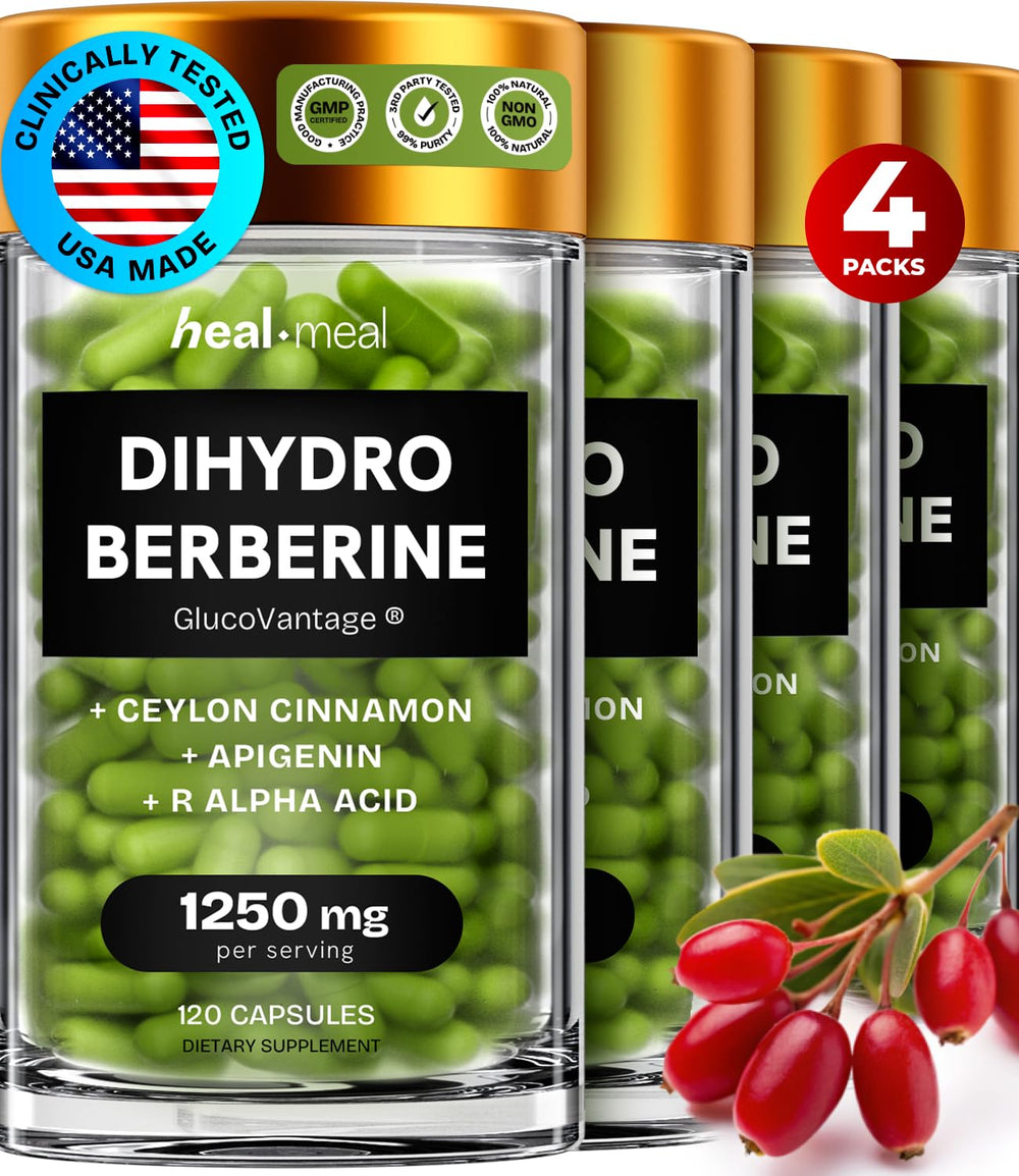HealMeal Dihydroberberine bottle front shows advanced absorption formula.