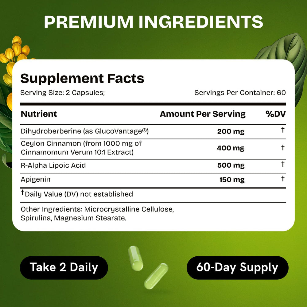 HealMeal Dihydroberberine label notes R-Alpha Lipoic Acid for a balanced formula