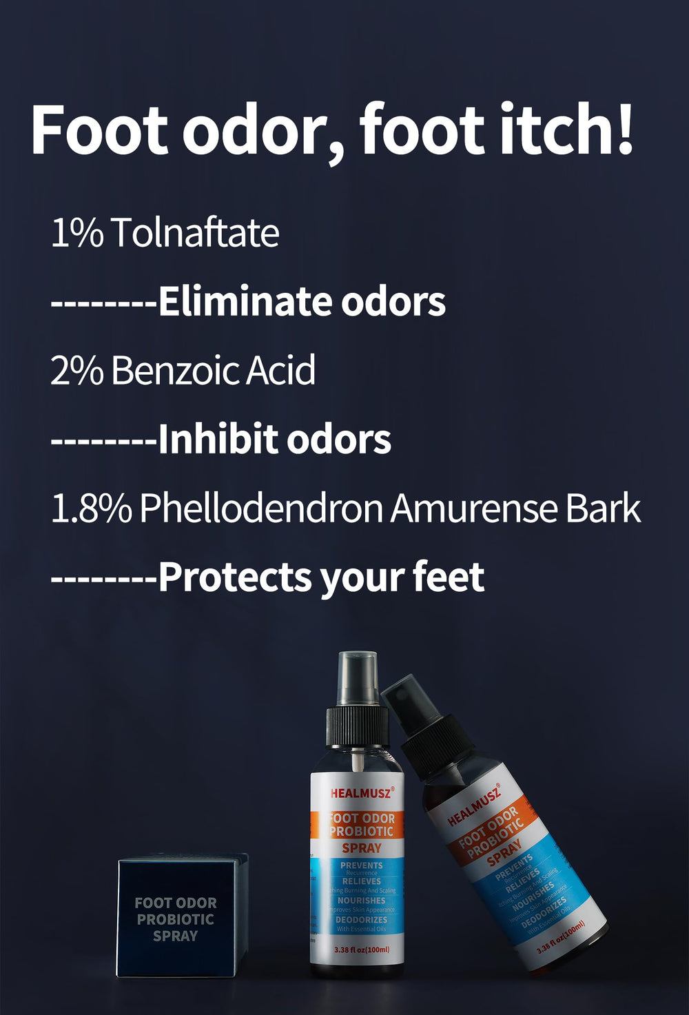 HEALMUSZ Foot Fungus Spray bottle top view emphasizing easy-to-use pump.