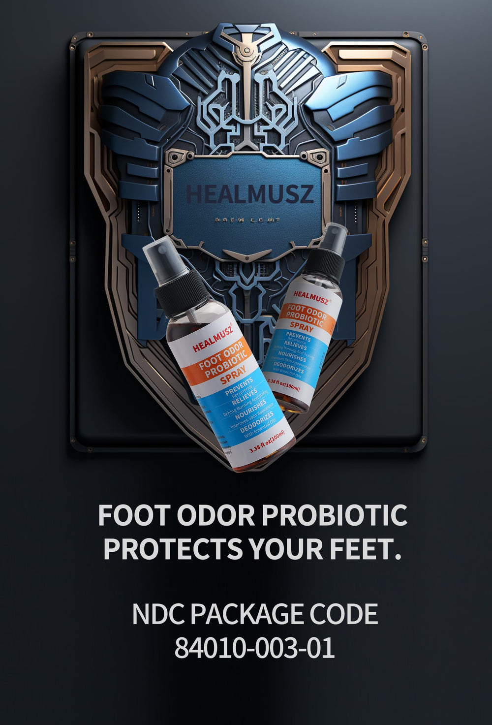 HEALMUSZ Foot Fungus Spray overview shows everyday odor control routine.
