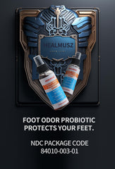 HEALMUSZ Foot Fungus Spray overview shows everyday odor control routine.