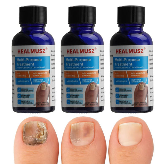 HEALMUSZ toenail fungus treatment bottle with brush for precise application.