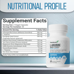 HEALNEST ashwagandha and L-theanine ingredients indicate calm focus support.