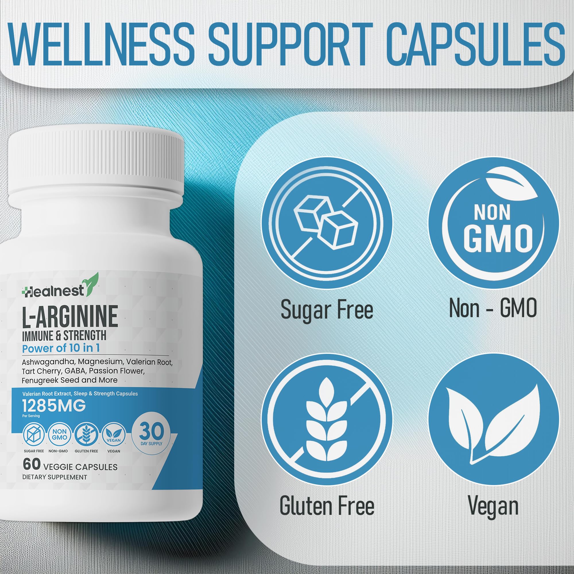 HEALNEST vegan non-GMO label on box emphasizes clean formulation.