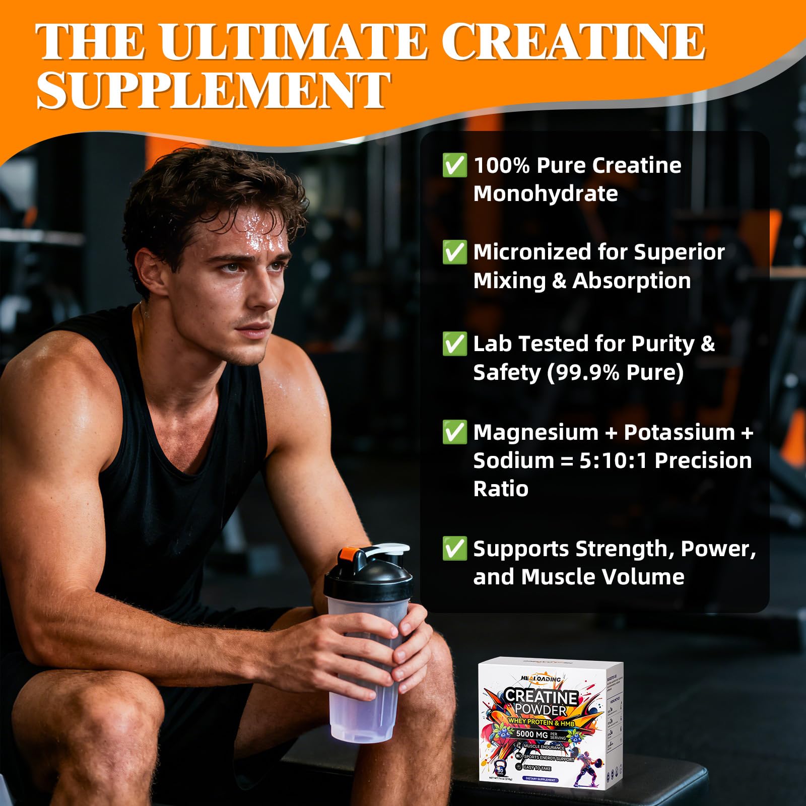 HEALOADING creatine monohydrate blueberry shake emphasizes natural flavor without artificial sweeteners.