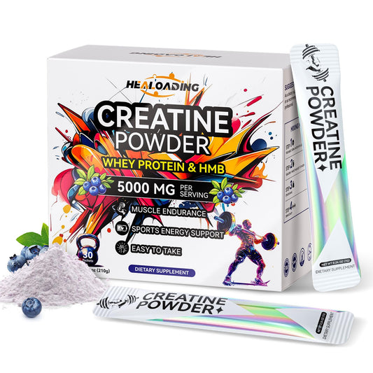HEALOADING creatine monohydrate bottle highlighting purity and performance support for workouts.