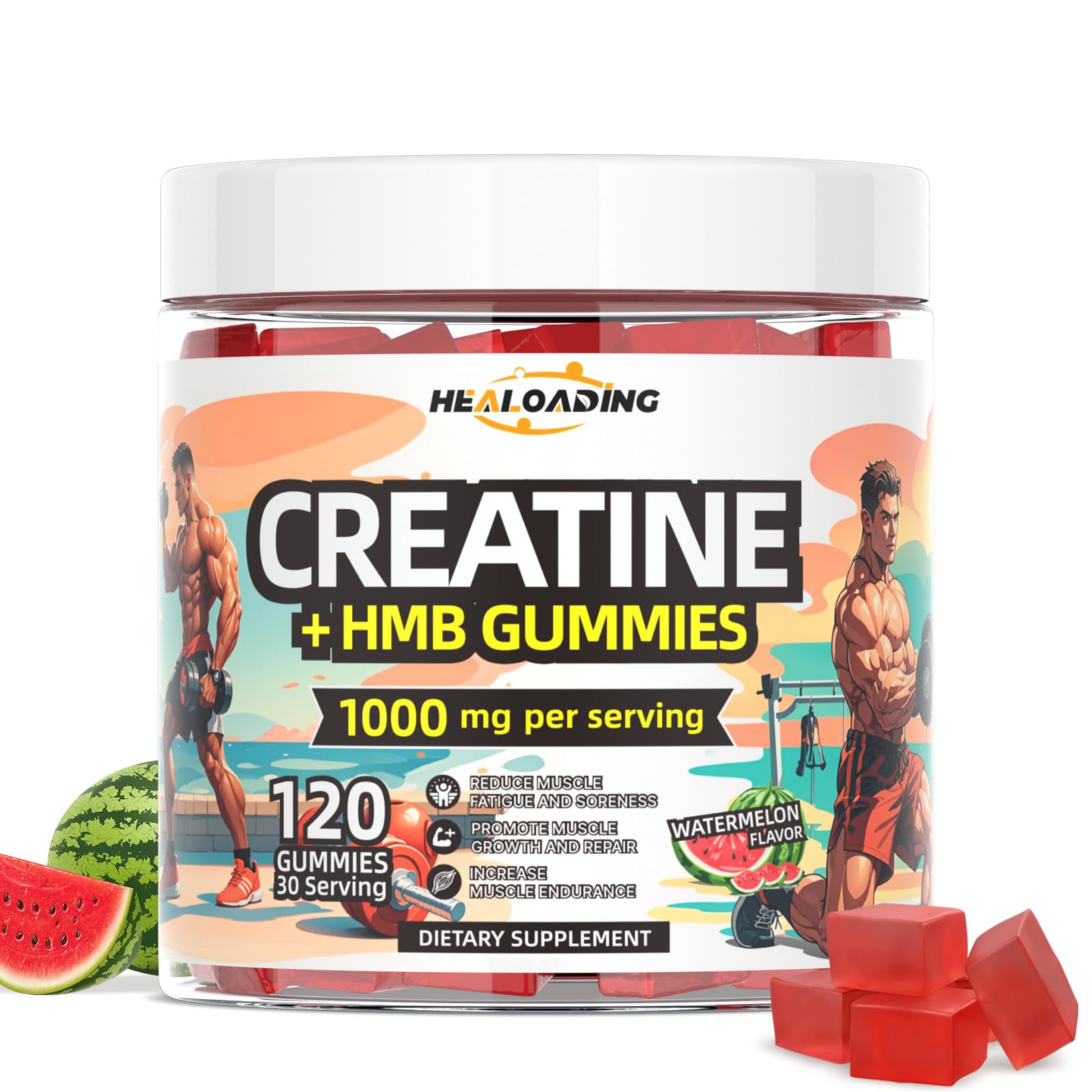 HEALOADING creatine monohydrate gummies bottle for convenient workout support