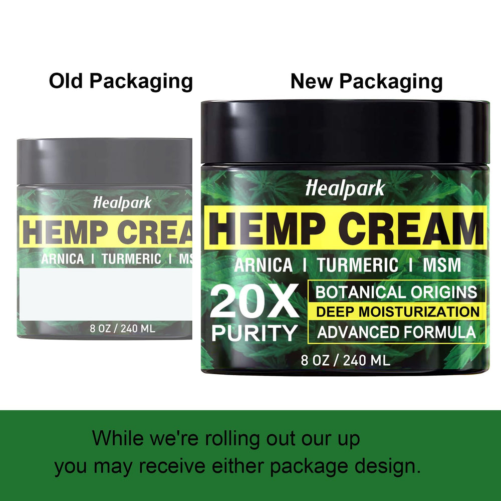 Healpark Hemp Cream label detail shows Arnica and Menthol ingredients
