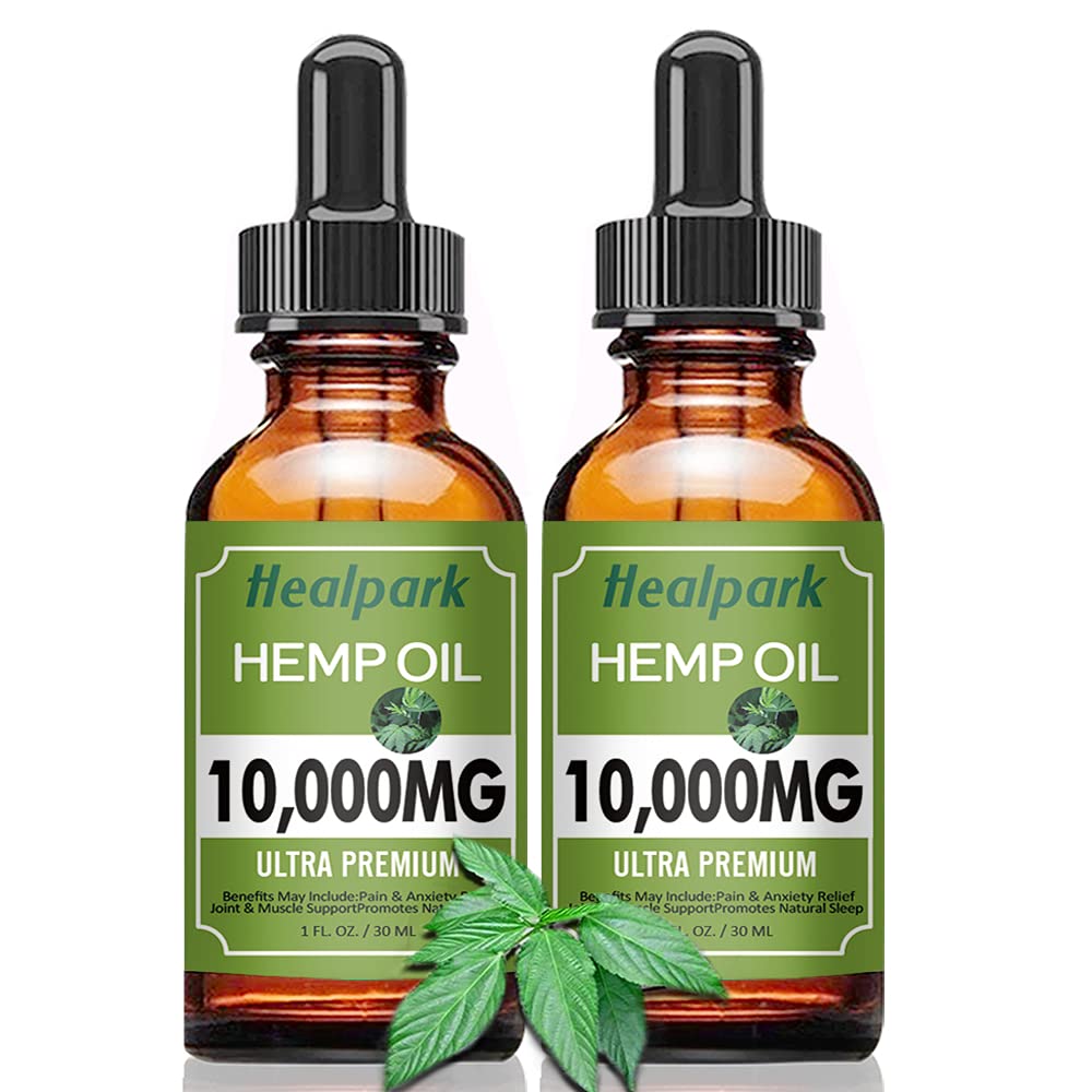 Healpark hemp oil 2-pack bottles front view, convenient daily wellness option.