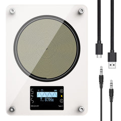 HealPul rechargeable Schumann generator front view on nightstand for calm evenings.