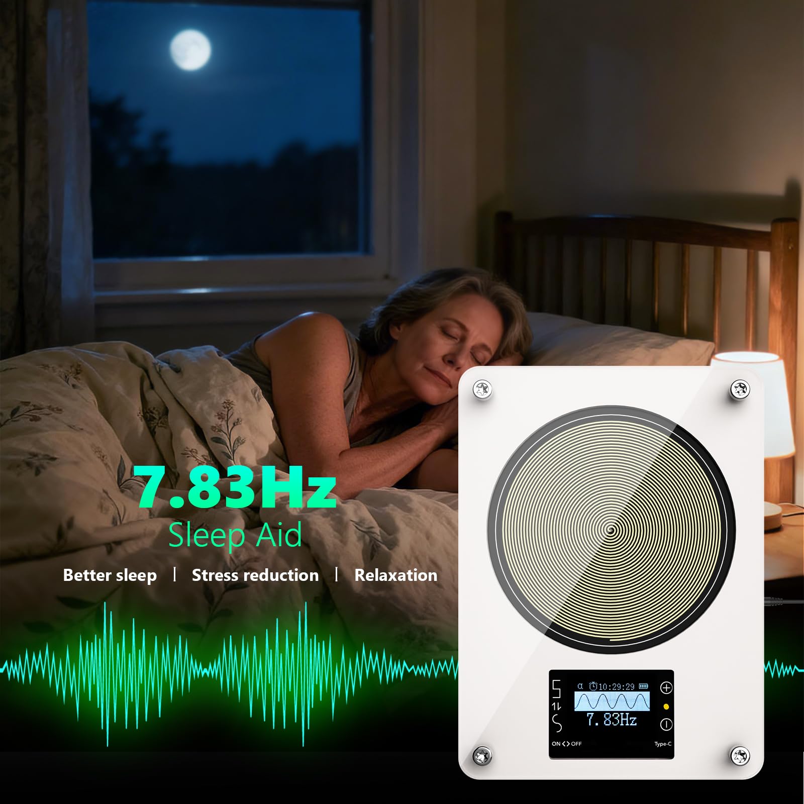 HealPul Schumann generator timer display visible during use.