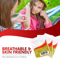Healqu hydrocolloid dressing on skin at elbow shows flexible fit.