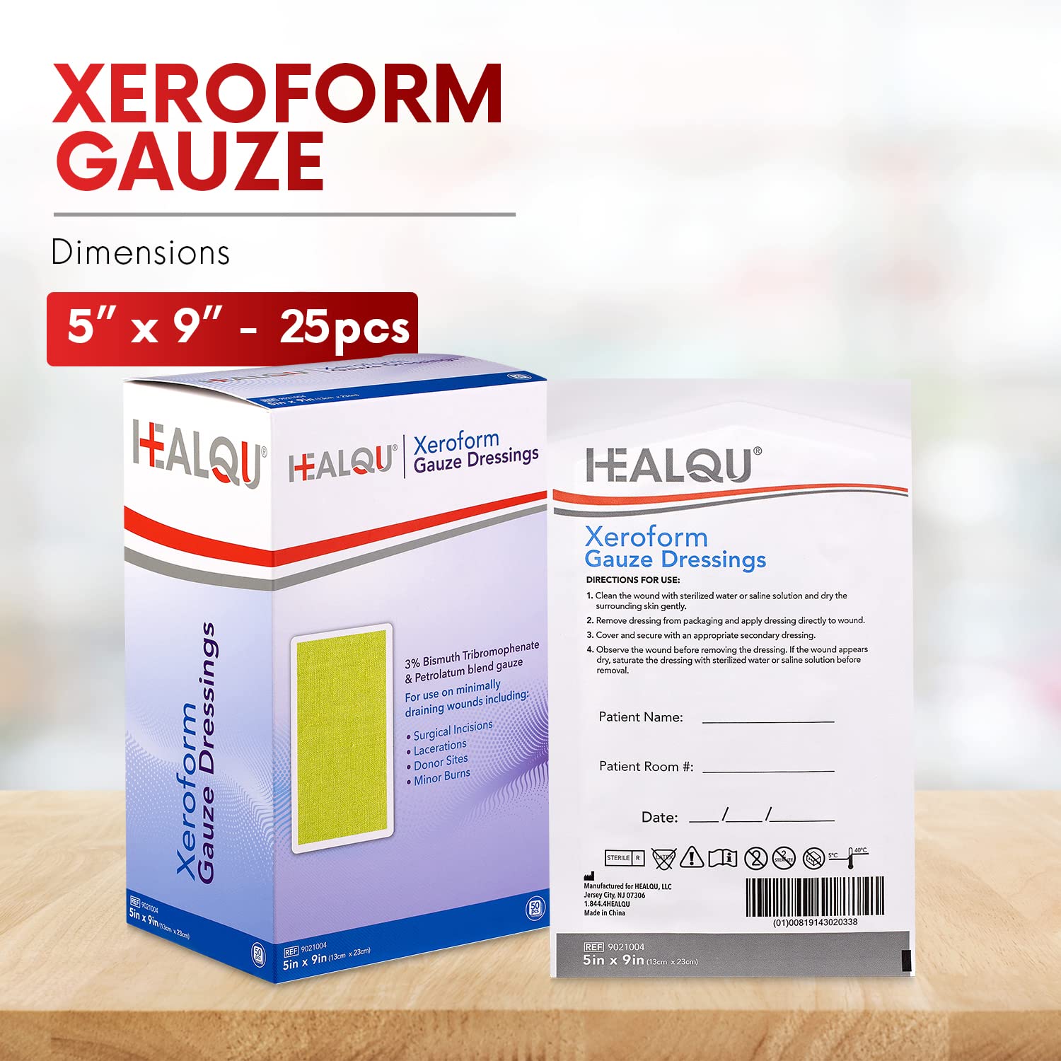 Healqu Xeroform dressing suitable for burns, grafts, and incisions.