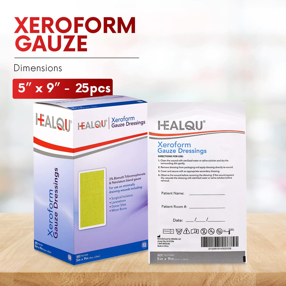 Healqu Xeroform dressing suitable for burns, grafts, and incisions.