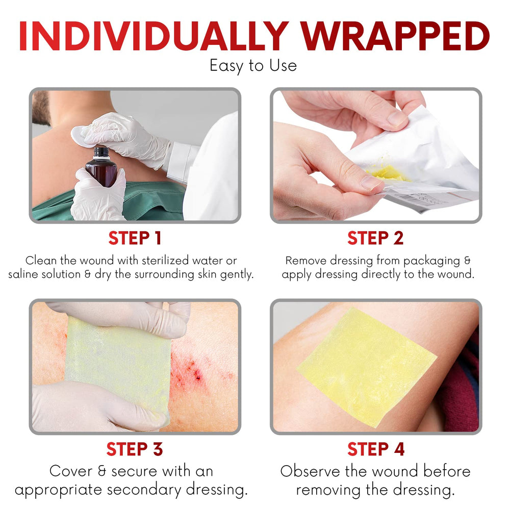 Healqu Xeroform sterile packaging shows individually wrapped dressings.