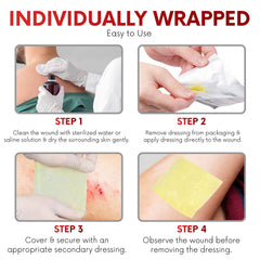 Healqu Xeroform sterile packaging shows individually wrapped dressings.