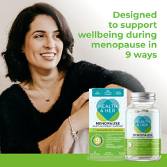 Health & Her menopause seabuckthorn bottle illustrates nutrient-rich selection.