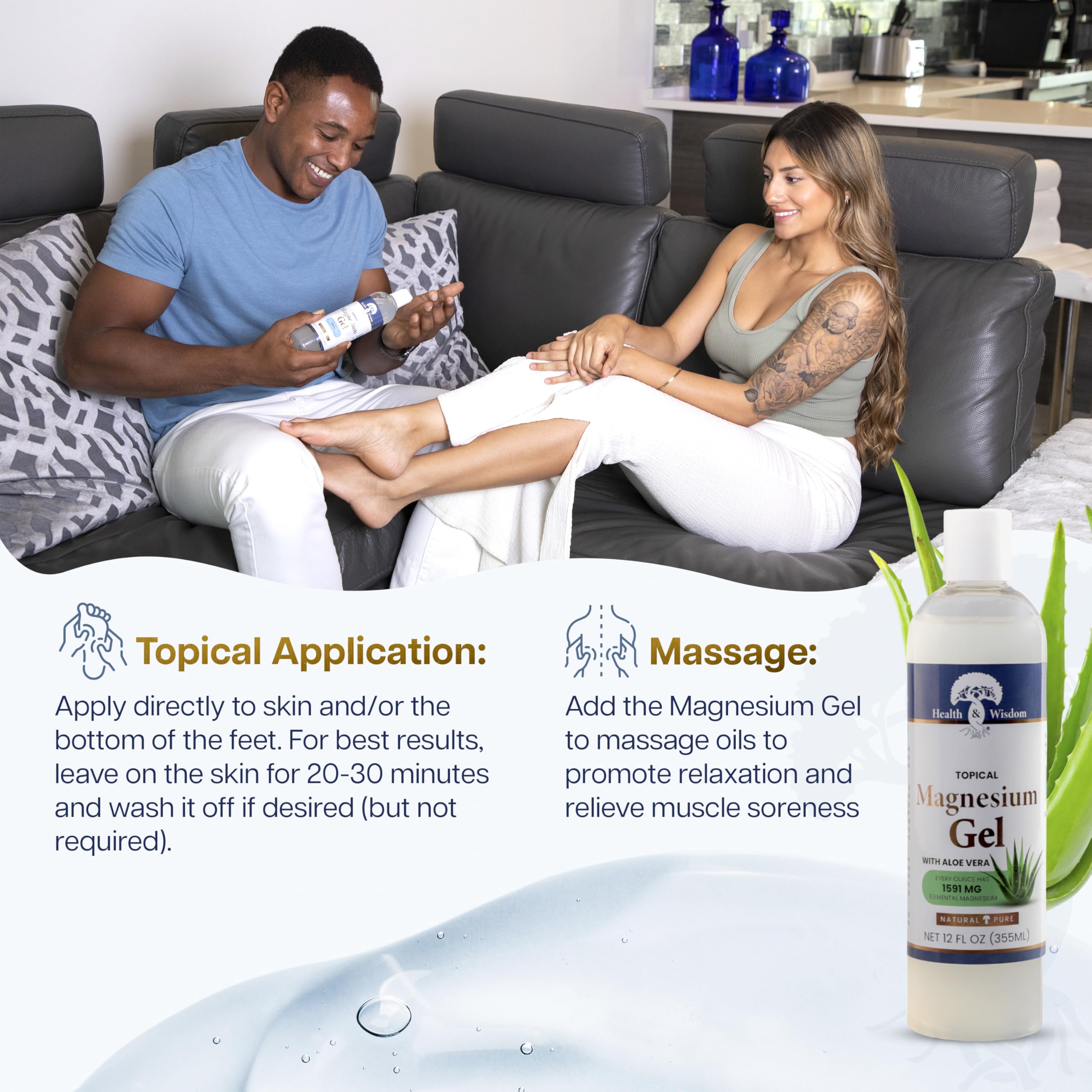 Health and Wisdom magnesium gel seaweed detail highlights hydrating botanical extract
