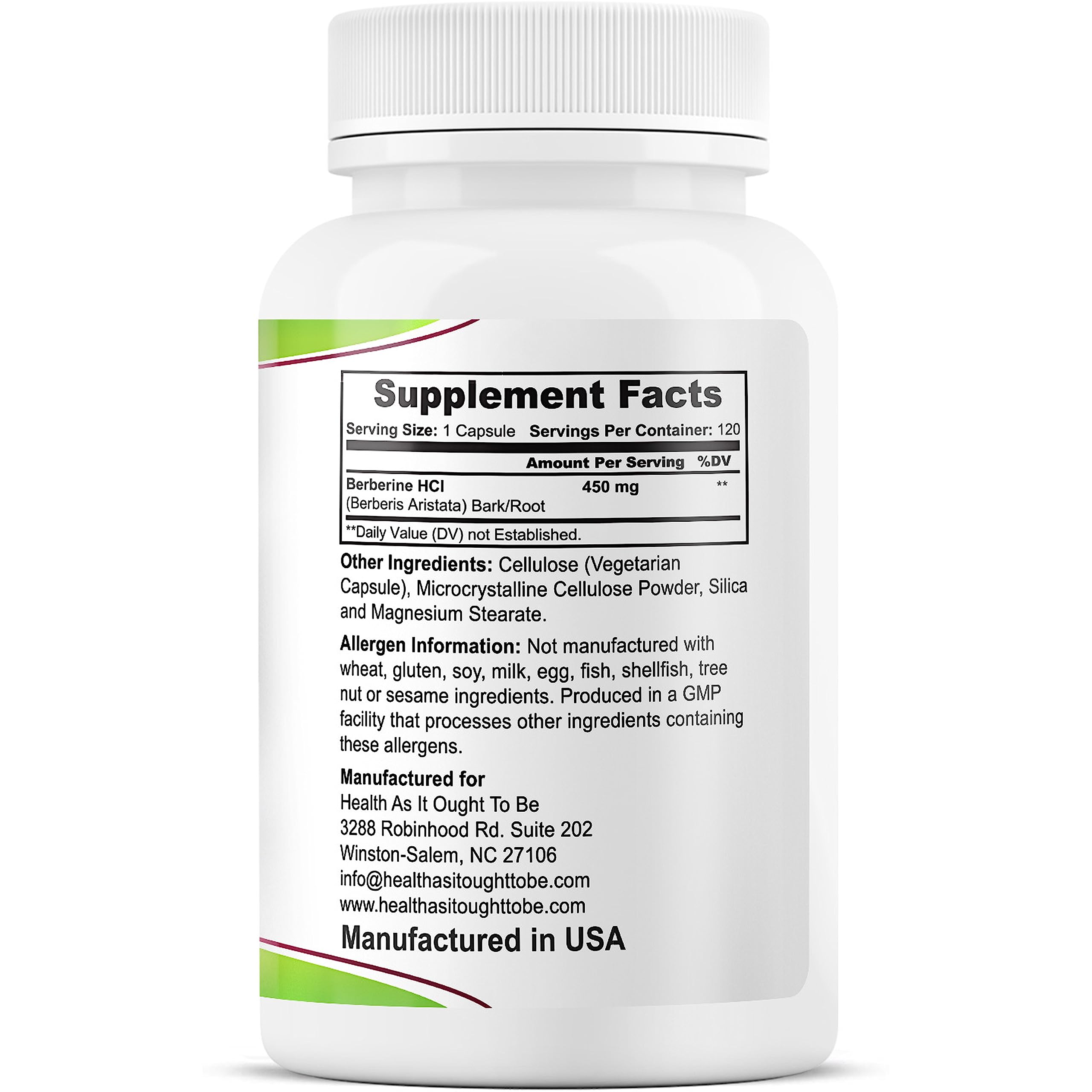 Health As It Ought To Be Berberine capsules offer clean, preservative-free daily intake.