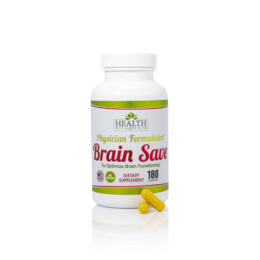Brain Save bottle label for daily cognitive support by Health As It Ought To Be