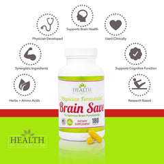 Brain Save capsules pouring into a glass for daily routine