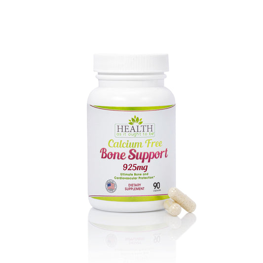 Health As It Ought To Be calcium-free bone support bottle close-up for daily bone care.