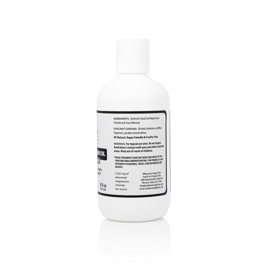 Health As It Ought To Be Dead Sea Magnesium Oil applied to skin for quick muscle relief.