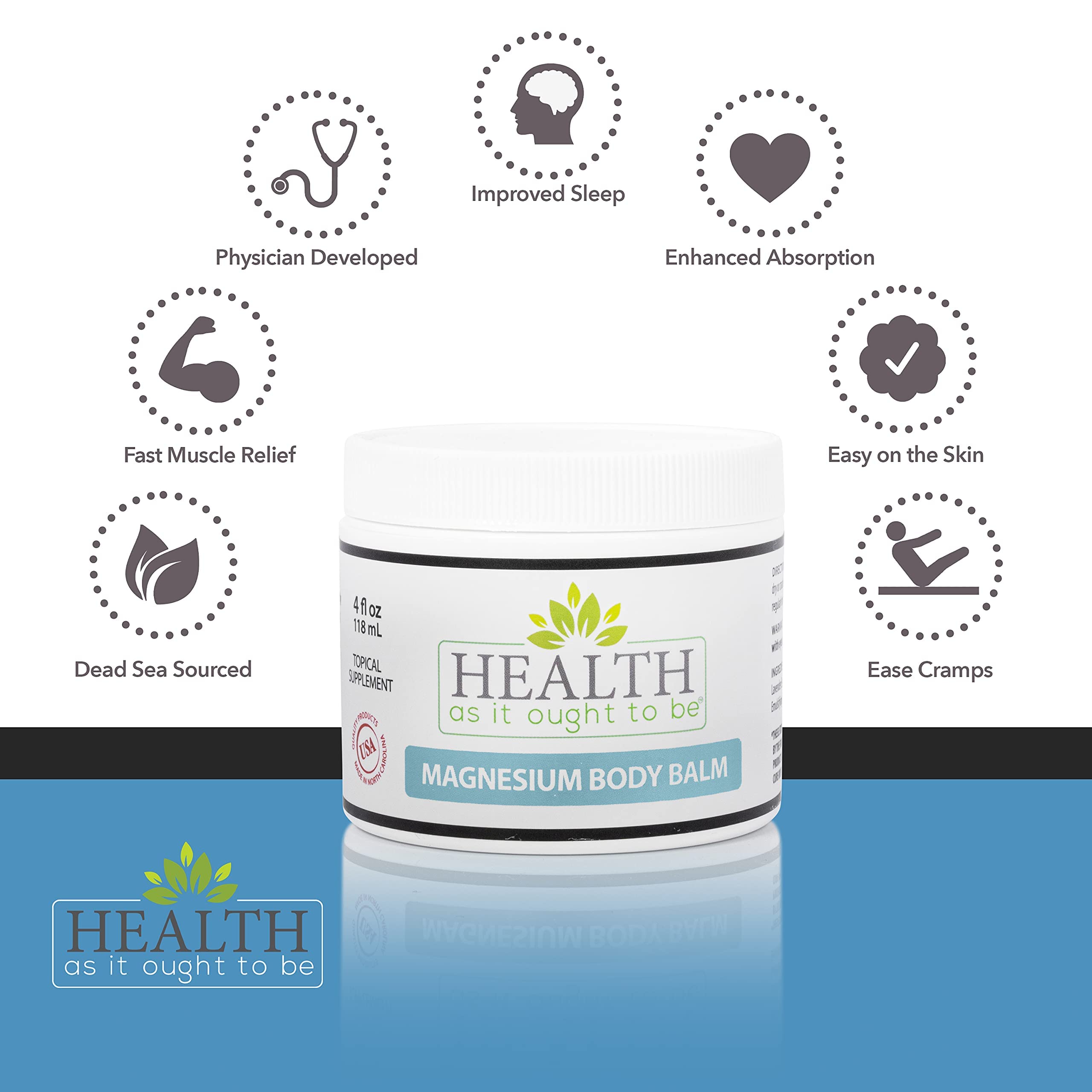 Health As It Ought To Be magnesium body balm aloe vera soothing texture for calmer skin.