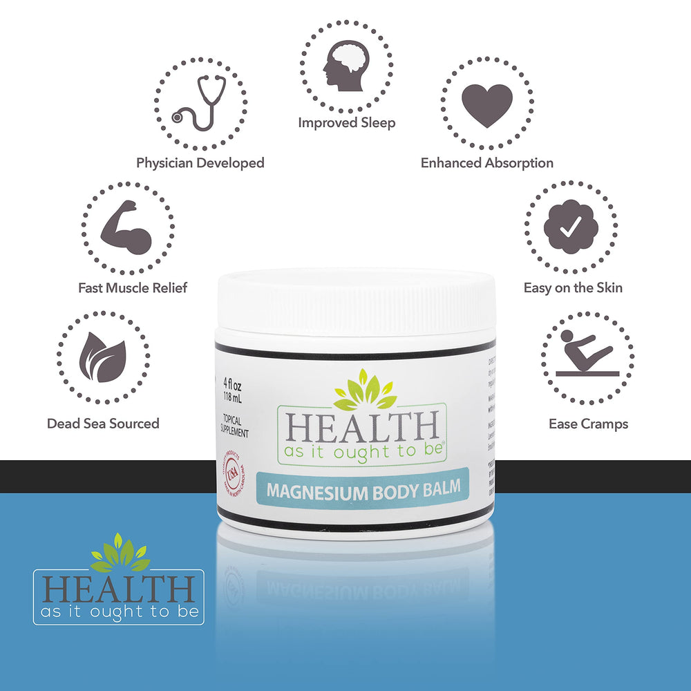 Health As It Ought To Be magnesium body balm aloe vera soothing texture for calmer skin.