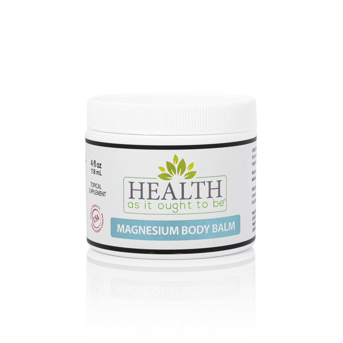 Health As It Ought To Be magnesium body balm with Dead Sea oil soothing muscles and skin.
