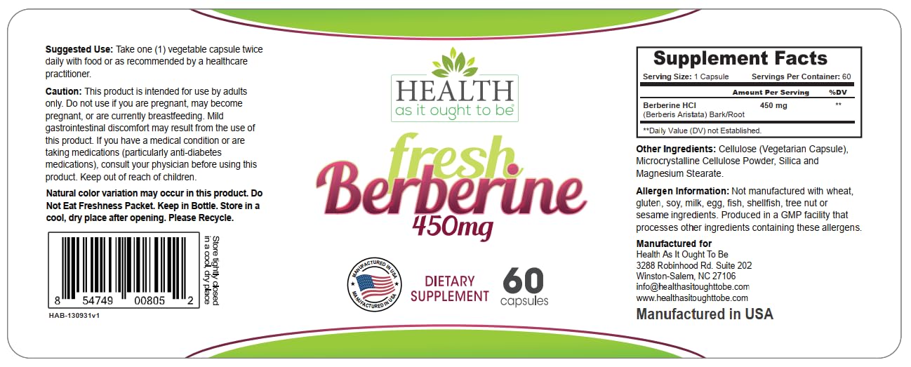Health As It Ought To Be Berberine small-batch production label